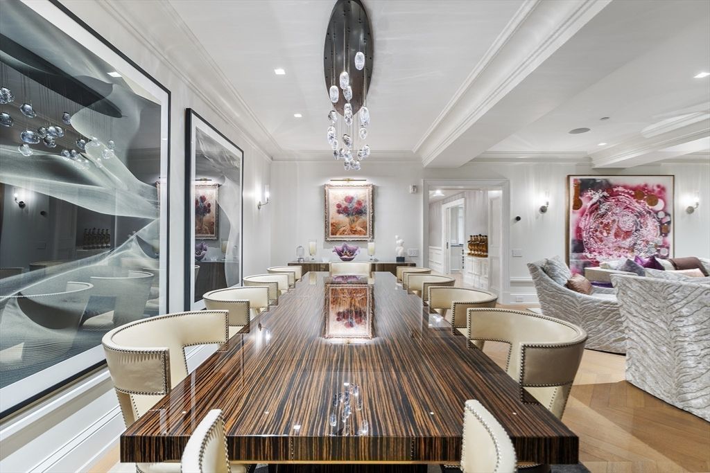 Dining room, Interior, Pendant Lights, Recessed Lighting, Wood Texture Flooring