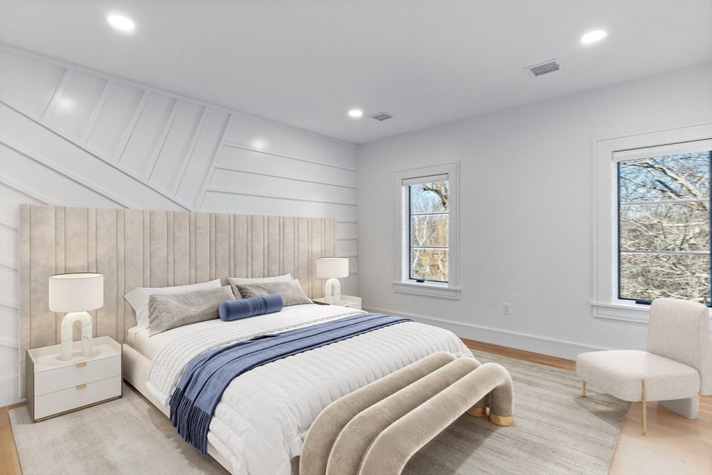 Bedroom, Interior, Recessed Lighting, Wood Texture Flooring