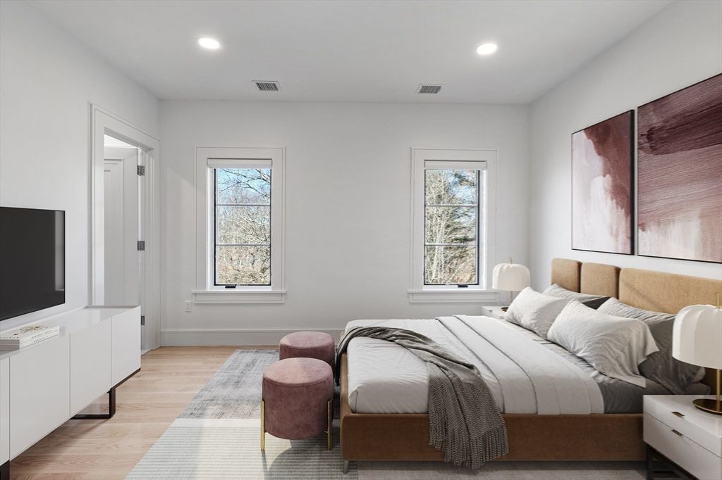 Bedroom, Interior, Recessed Lighting, Wood Texture Flooring