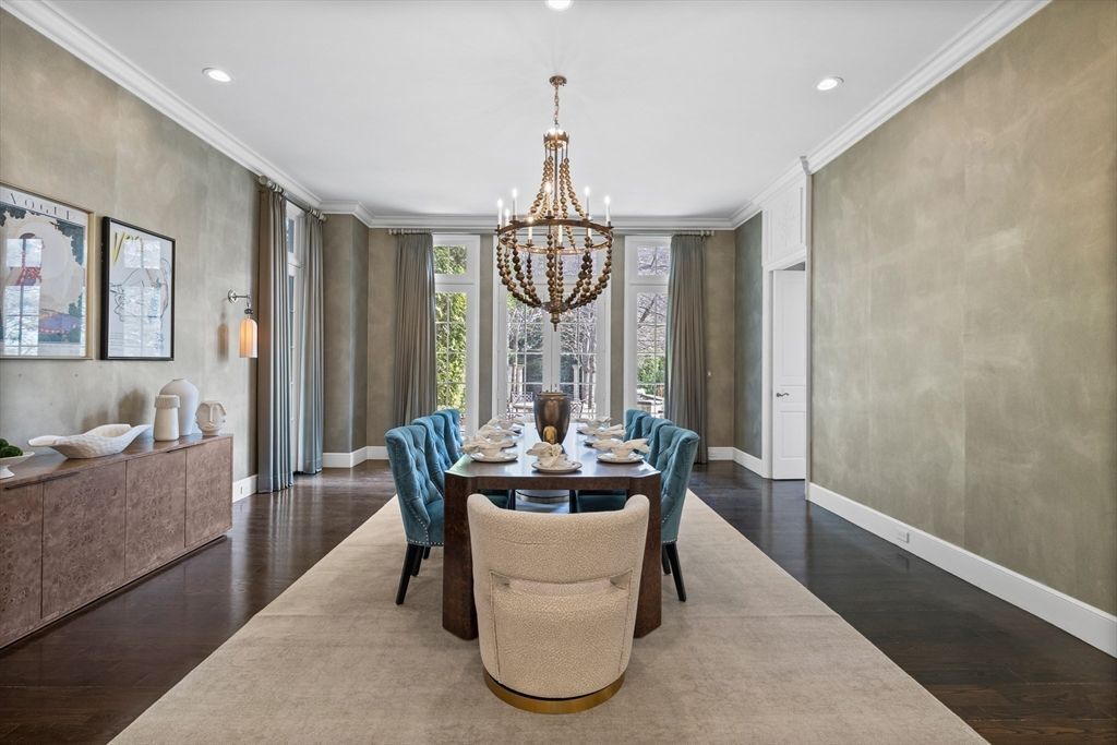 Chandelier, Dining room, Interior, Recessed Lighting, Wood Texture Flooring