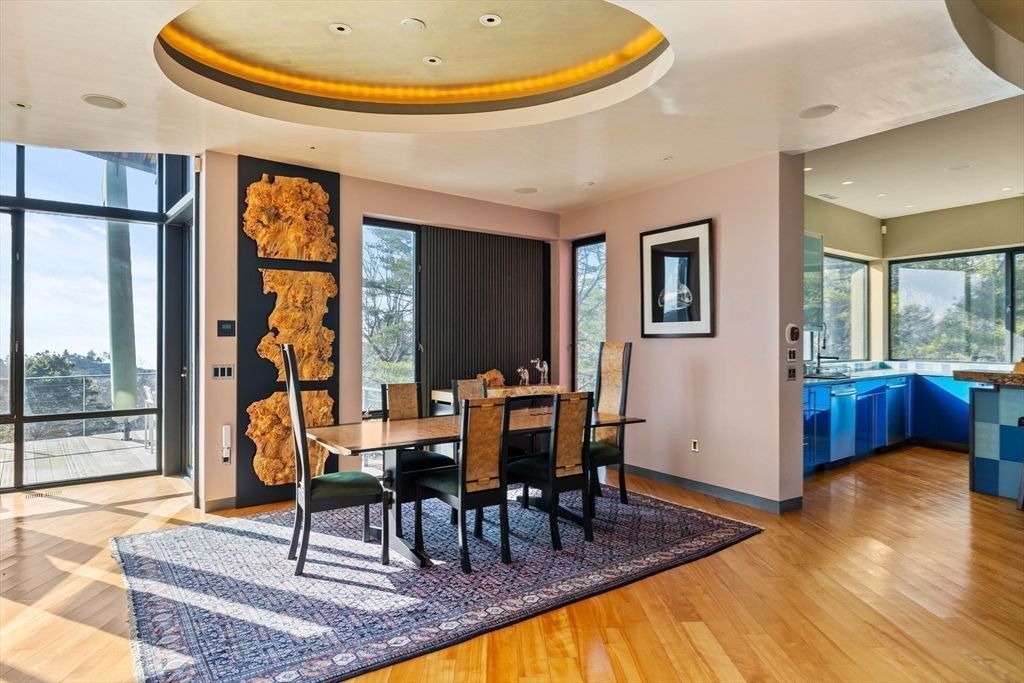 Dining room, Interior, Recessed Lighting, Wood Texture Flooring