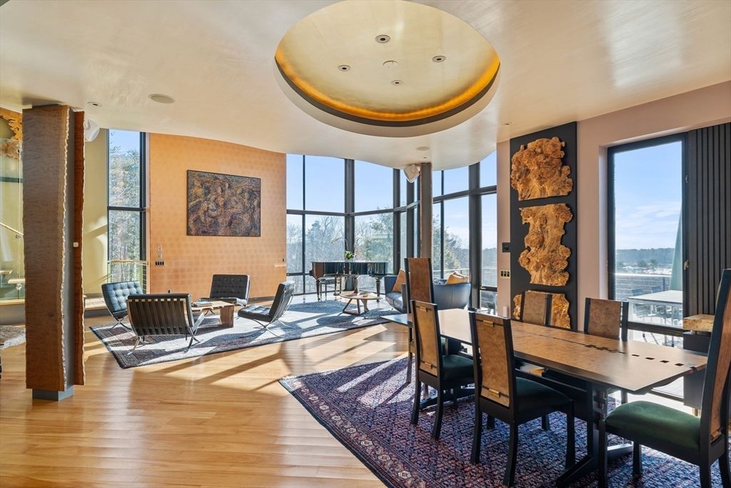 Dining room, Interior, Recessed Lighting, Wood Texture Flooring