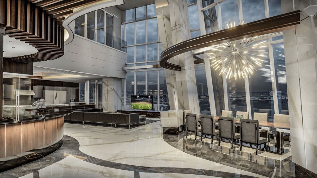 Dining room, Interior, Living room, Marble, Pendant Lights, Water