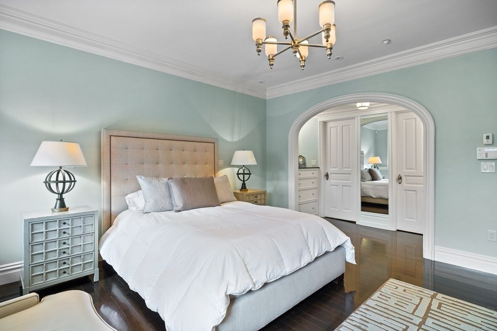 Bedroom, Chandelier, Interior, Wood Texture Flooring