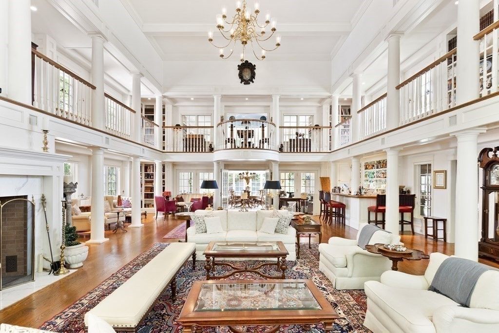 Chandelier, Dining room, Fireplace, Interior, Living room, Recessed Lighting, Wood Texture Flooring