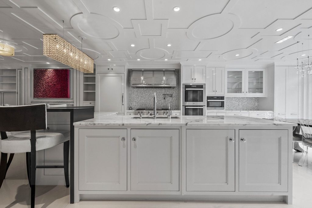 Chandelier, Interior, Kitchen, Recessed Lighting, Stainless Steel Appliances