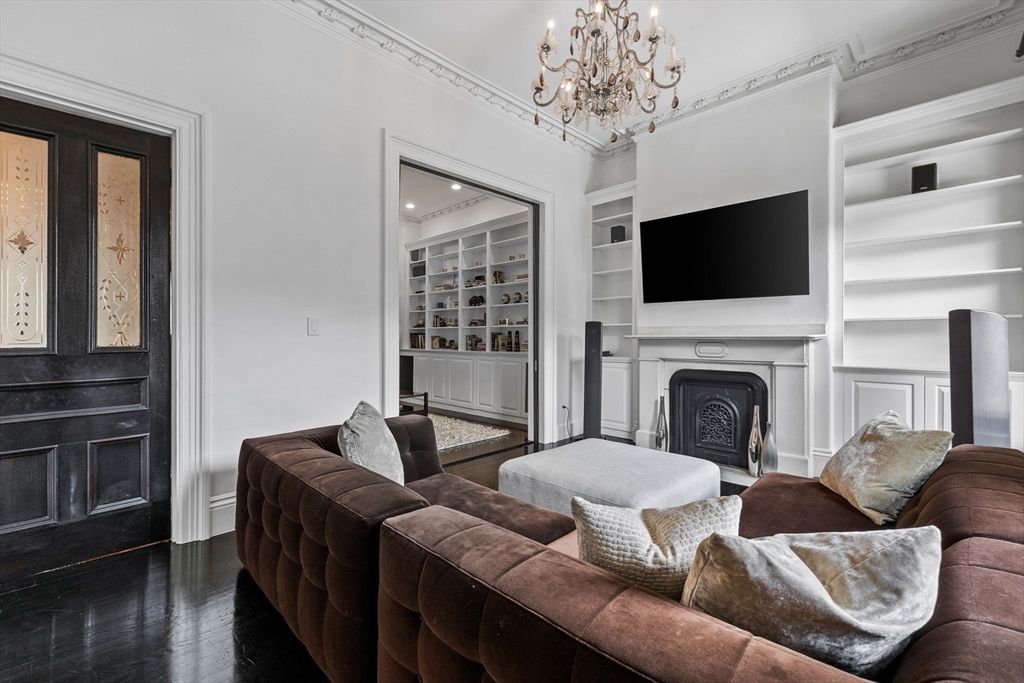 Chandelier, Fireplace, Interior, Living room, Wood Texture Flooring