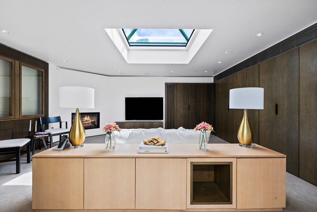 Fireplace, Glass Ceilings, Interior, Living room, Recessed Lighting