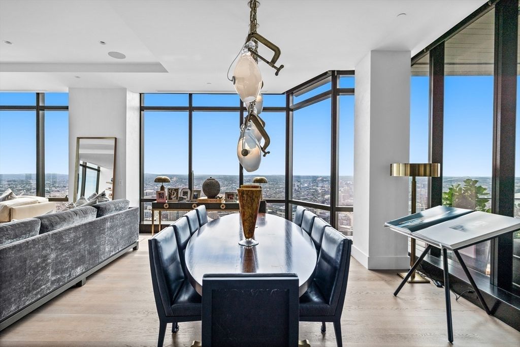 Dining room, Interior, Living room, Recessed Lighting, Water, Wood Texture Flooring