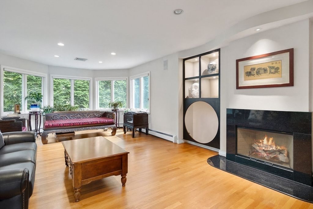 Billiard Table, Fireplace, Game Room, Interior, Recessed Lighting, Wood Texture Flooring