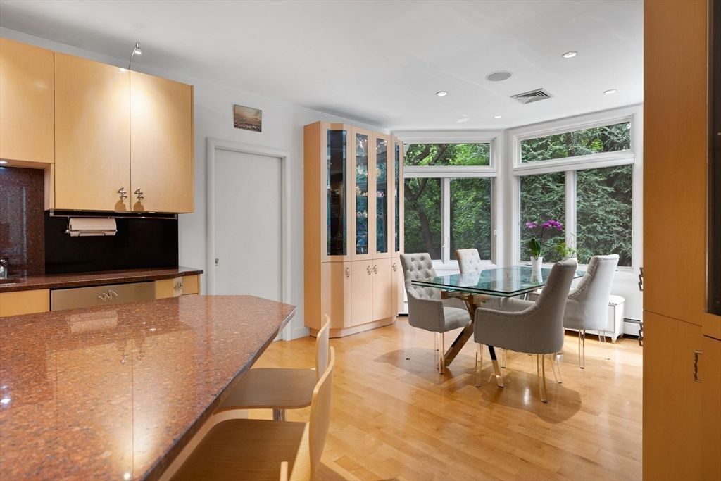 Dining room, Interior, Recessed Lighting, Wood Texture Flooring