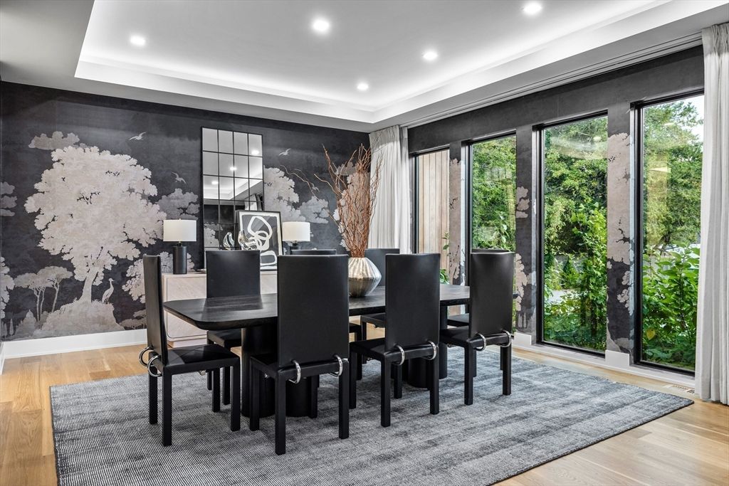 Dining room, Interior, Recessed Lighting, Wood Texture Flooring