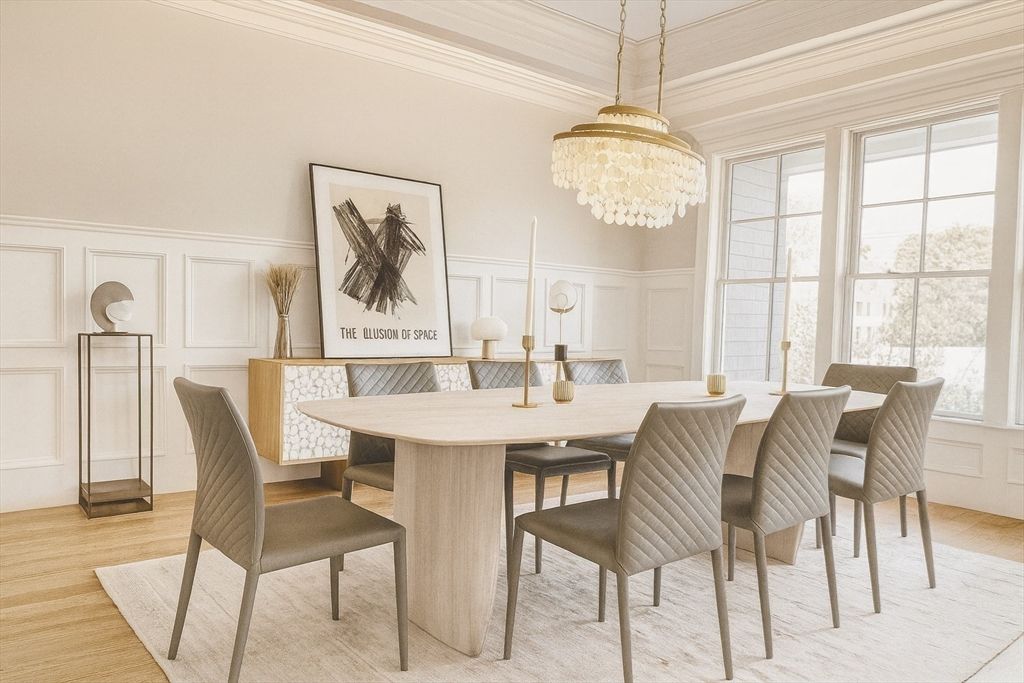 Chandelier, Dining room, Interior, Wood Texture Flooring