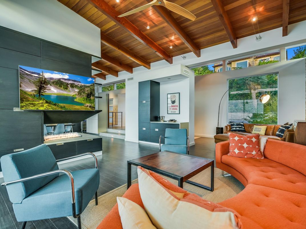 Interior, Living room, Recessed Lighting, Wooden Beams, Wooden Ceilings, Wood Texture Flooring