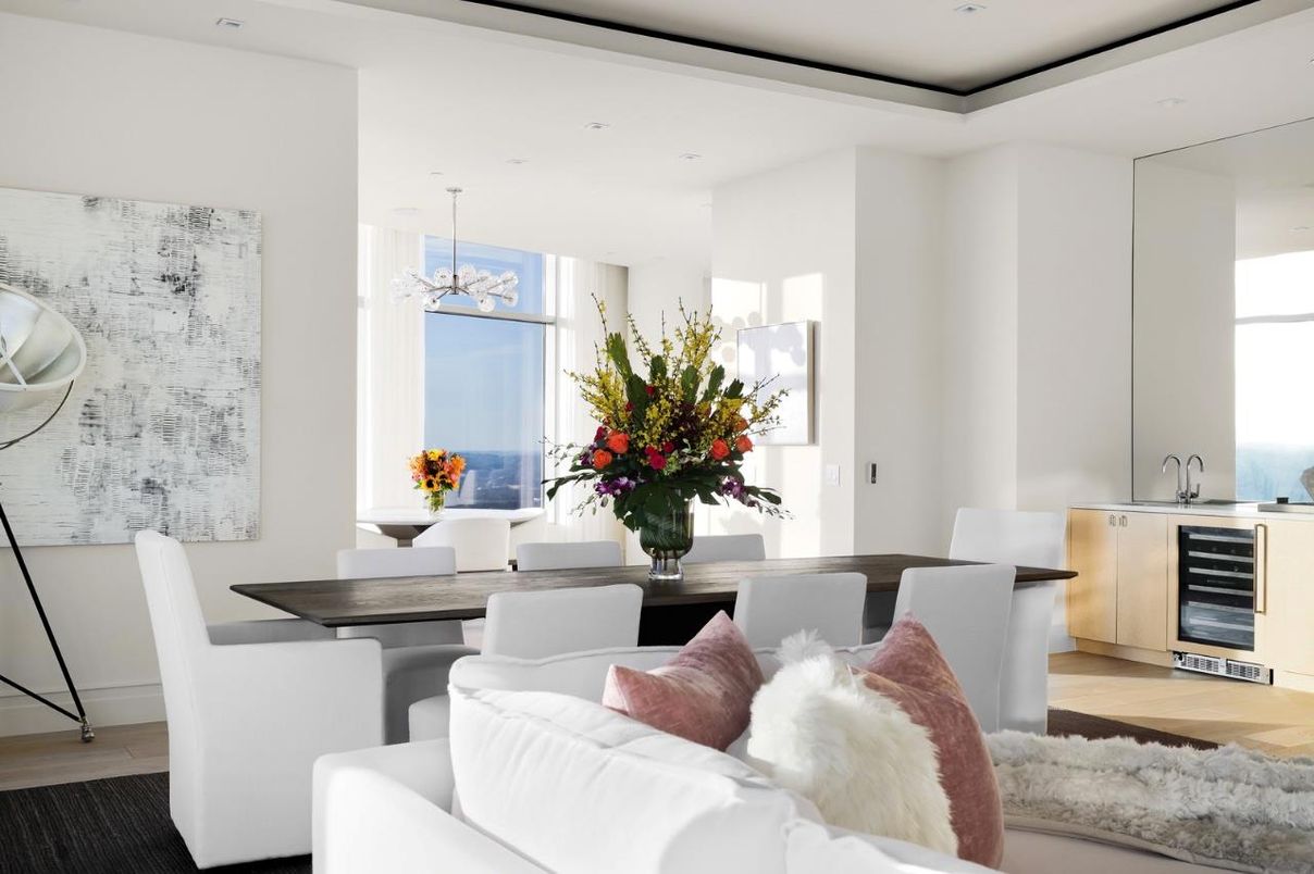 Chandelier, Dining room, Interior, Living room, Recessed Lighting, Water, Wood Texture Flooring