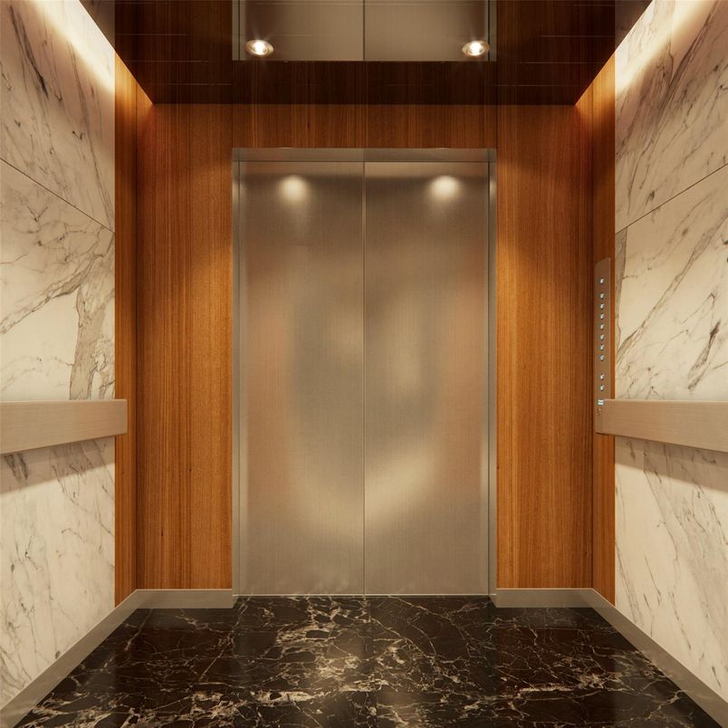 Elevator, Interior, Marble, Marble Walls, Recessed Lighting, Wooden Walls