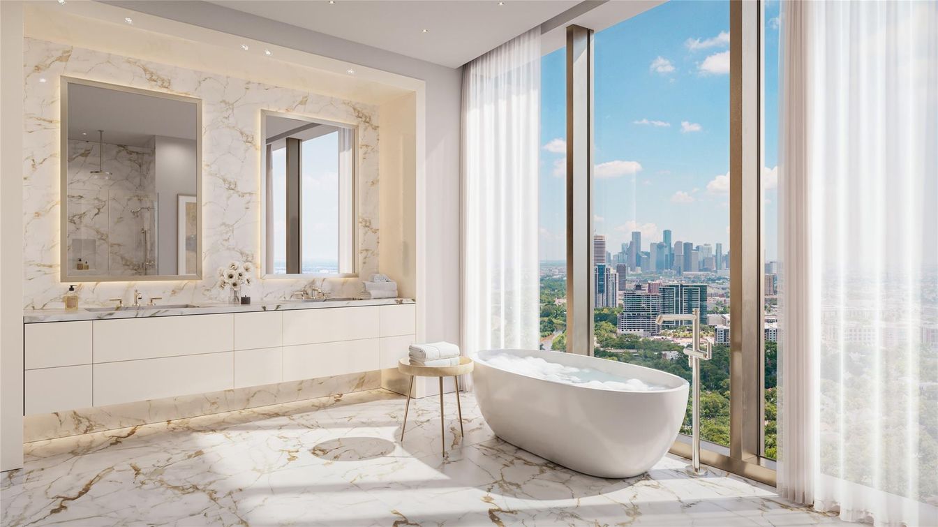 Bathroom, Free Standing Baths, Interior, Marble, Marble Walls, Recessed Lighting