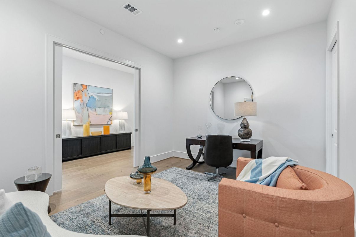 Home Office, Interior, Recessed Lighting, Wood Texture Flooring