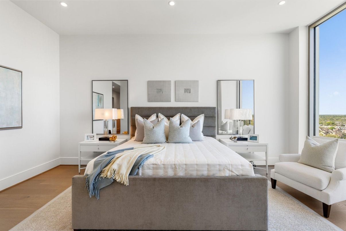 Bedroom, Interior, Recessed Lighting, Wood Texture Flooring