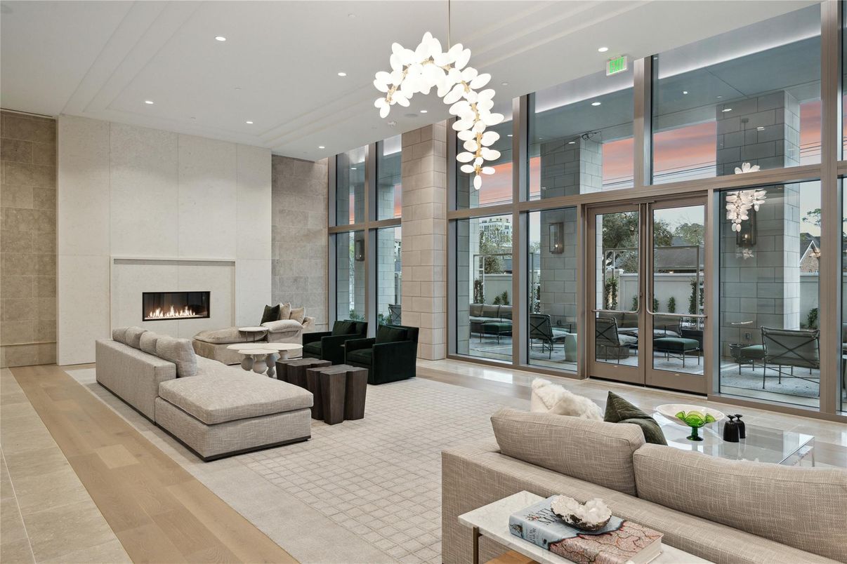 Fireplace, Interior, Living room, Pendant Lights, Recessed Lighting, Wood Texture Flooring