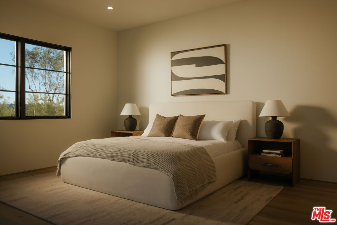 Bedroom, Interior, Recessed Lighting, Wood Texture Flooring