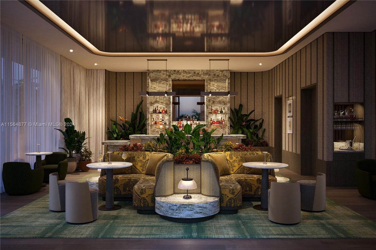 Interior, Living room, Pendant Lights, Recessed Lighting, Stone Walls, Wood Texture Flooring