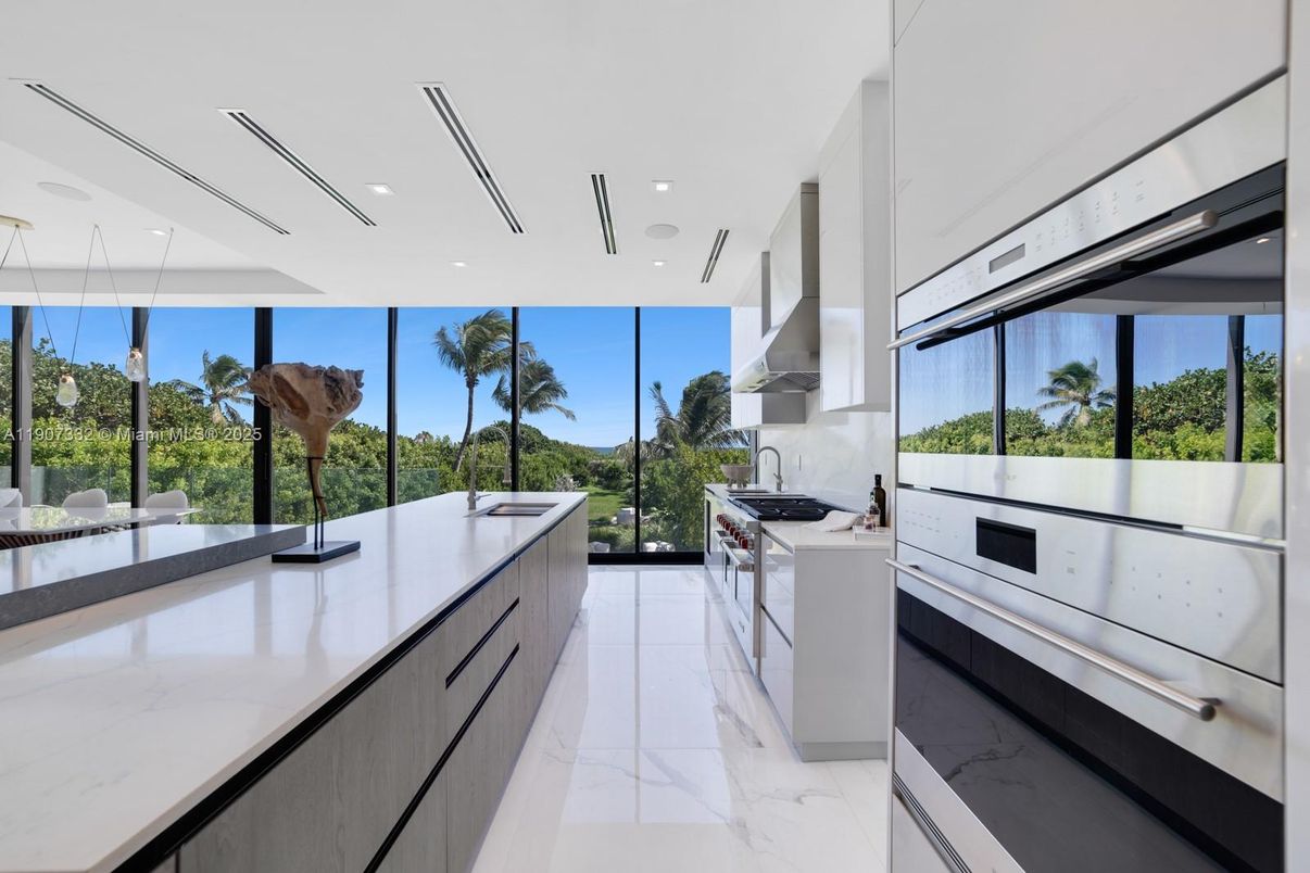 Interior, Kitchen, Marble, Pendant Lights, Recessed Lighting, Stainless Steel Appliances, Water