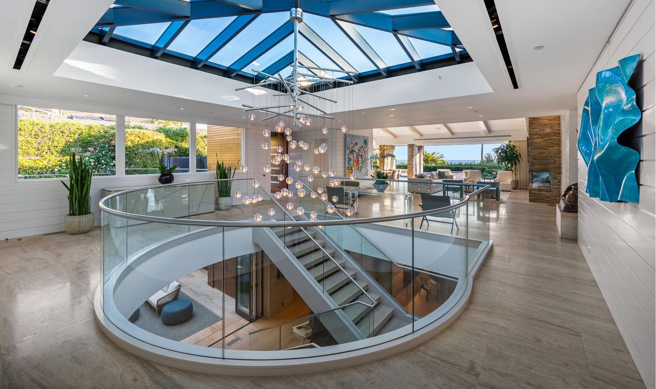 Glass Ceilings, Interior, Pendant Lights, Recessed Lighting, Wood Texture Flooring