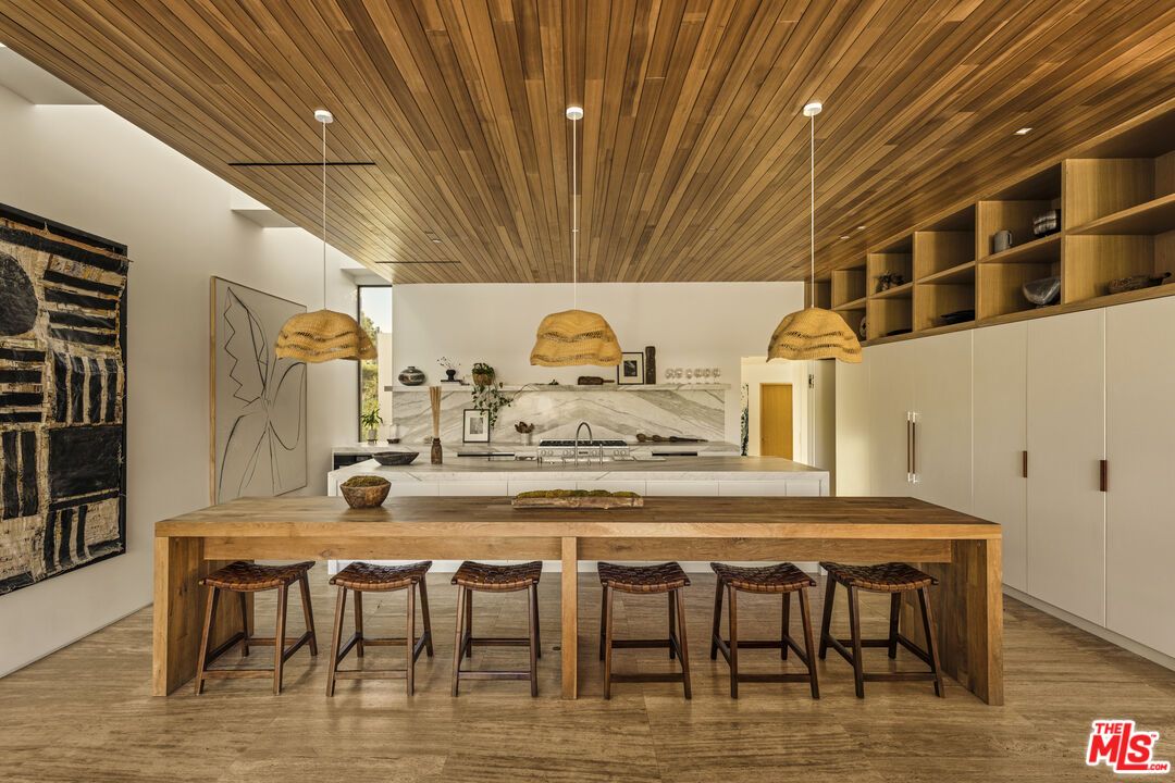 Interior, Kitchen, Pendant Lights, Recessed Lighting, Stainless Steel Appliances, Wooden Ceilings, Wood Texture Flooring