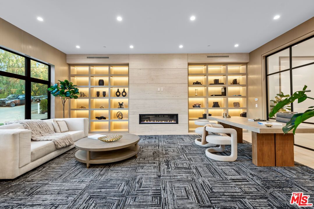 Fireplace, Home Office, Interior, Living room, Recessed Lighting